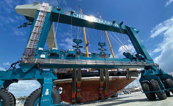 Investment in an 820 tonne Marine Travelift boat hoist is an integral part of Orams Marines ongoing plans to cement its reputation as a leading superyacht refit facility.