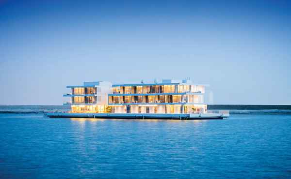 The worlds largest floating villa can be moved anywhere on water. It is entirely self-sufficient but can also be moored permanently at a waterfront location.